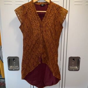 yellow/gold button up shirt